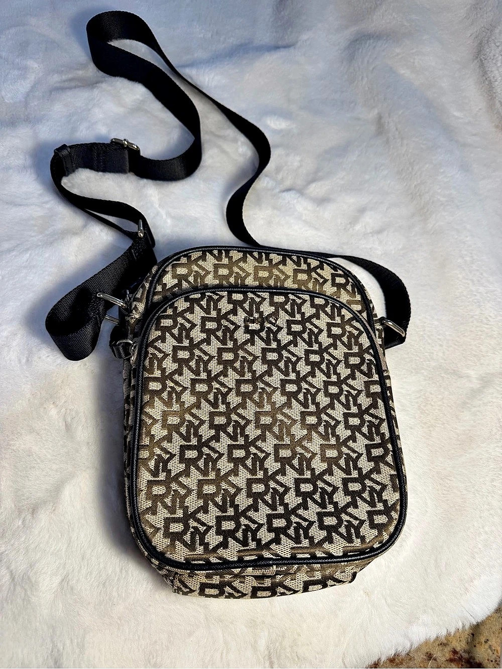 DKNY Monogram Crossbody Bag Brown & Black